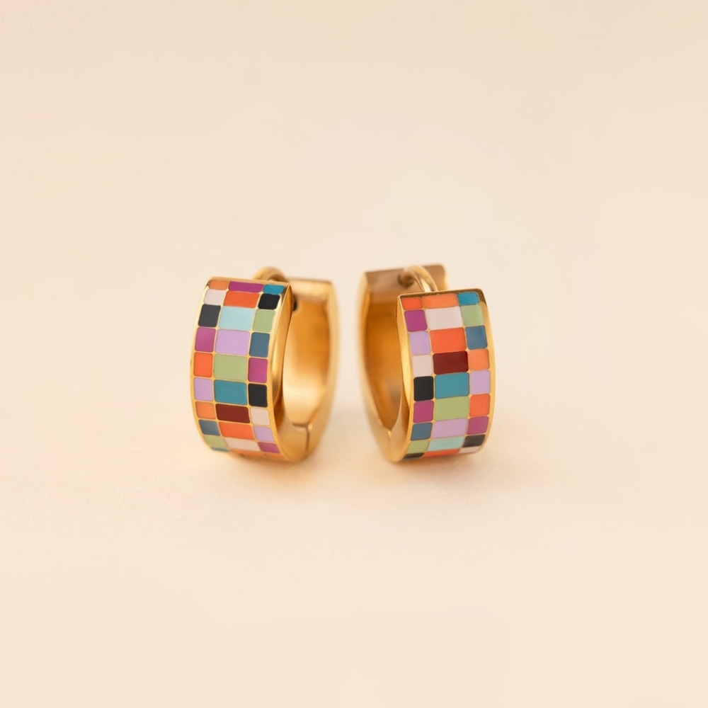 Oh Clem Rainbow Checkered Super Chunky Huggie Hoops